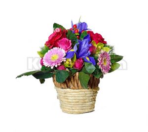 Iris, mini gerberi, ruže, mini orhideje i hiperikum